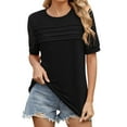thumbnail image 2 of T Shirts for Women 2025 Short Sleeve Crewneck Lace Patchwork Pleated Front Casual Loose Tshirt Womens T Shirts, 2 of 6