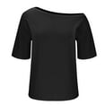 thumbnail image 5 of Oversized T Shirts for Womens Oblique Off-Shoulder Short Sleeve Summer Tops Solid Dressy Casual Loose Tee Shirt Teen Girls Basic Going Out Tunic T-Shirts Fashion Y2K Clothes Cute Blouses, 5 of 7