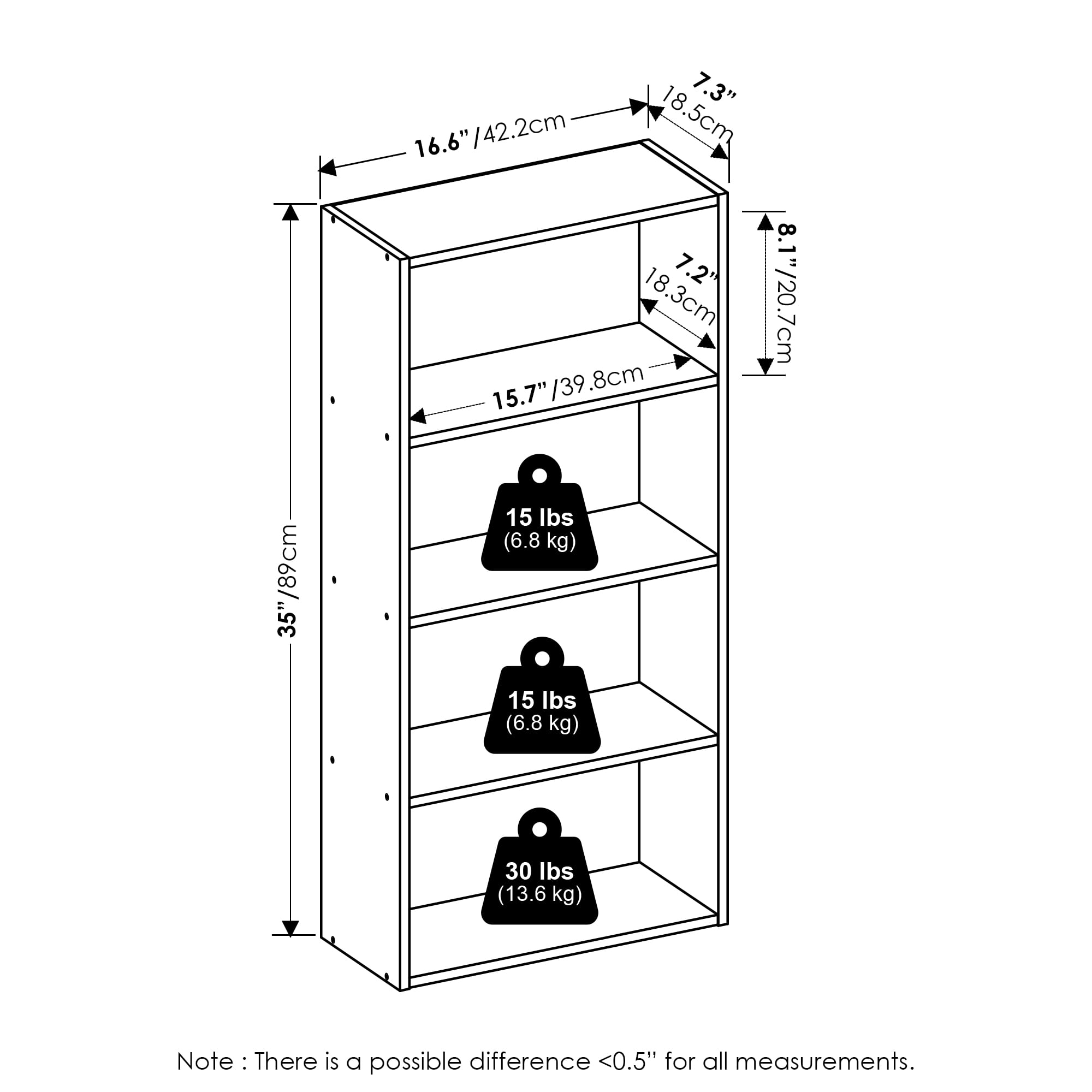 Furinno BASIC DVD Shelf, 4-Tier CD Rack with Open Shelf, Media Shelf, DVD Storage Cabinets for CD Blueray Game Disc, 7 x 17 x 35, for Living Room, Bedroom, Home Office, White