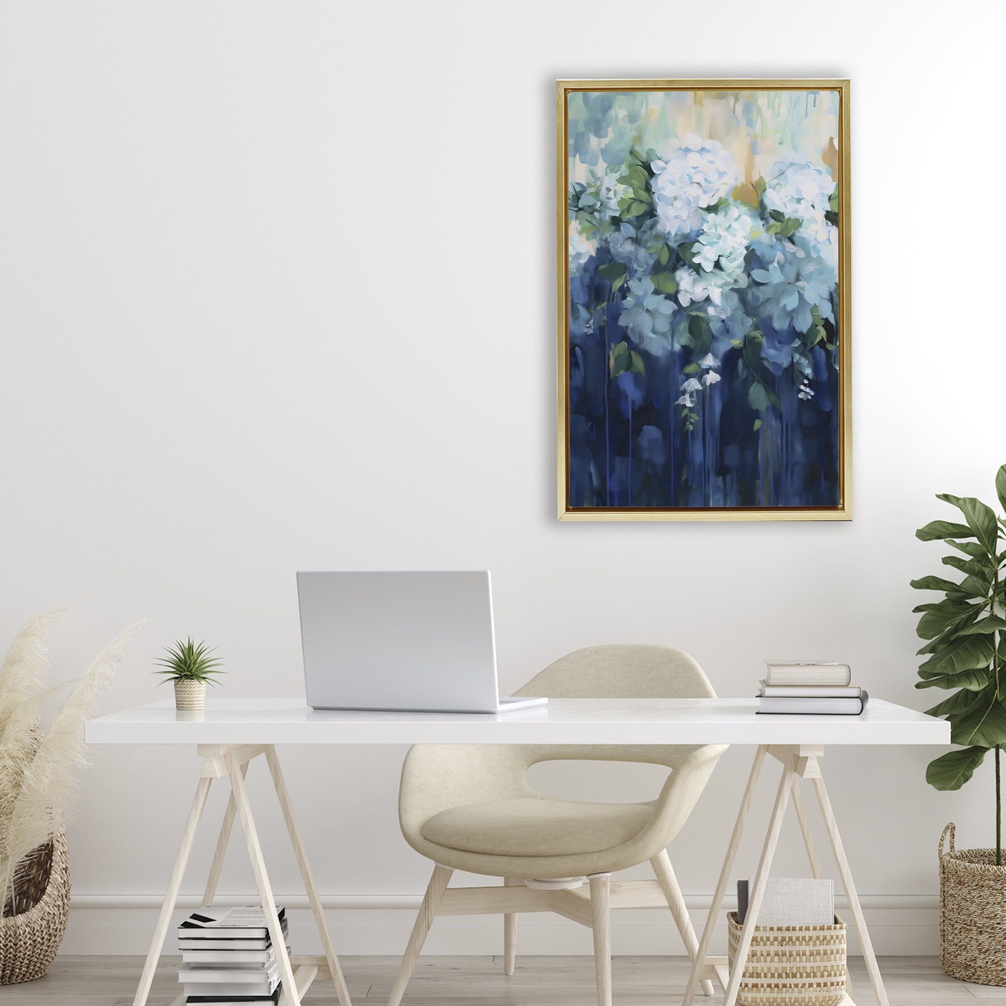Stupell Industries Lush Blue Hydrangea Abstract Gold Framed Floater Canvas Wall Art, design by Gina Kelly