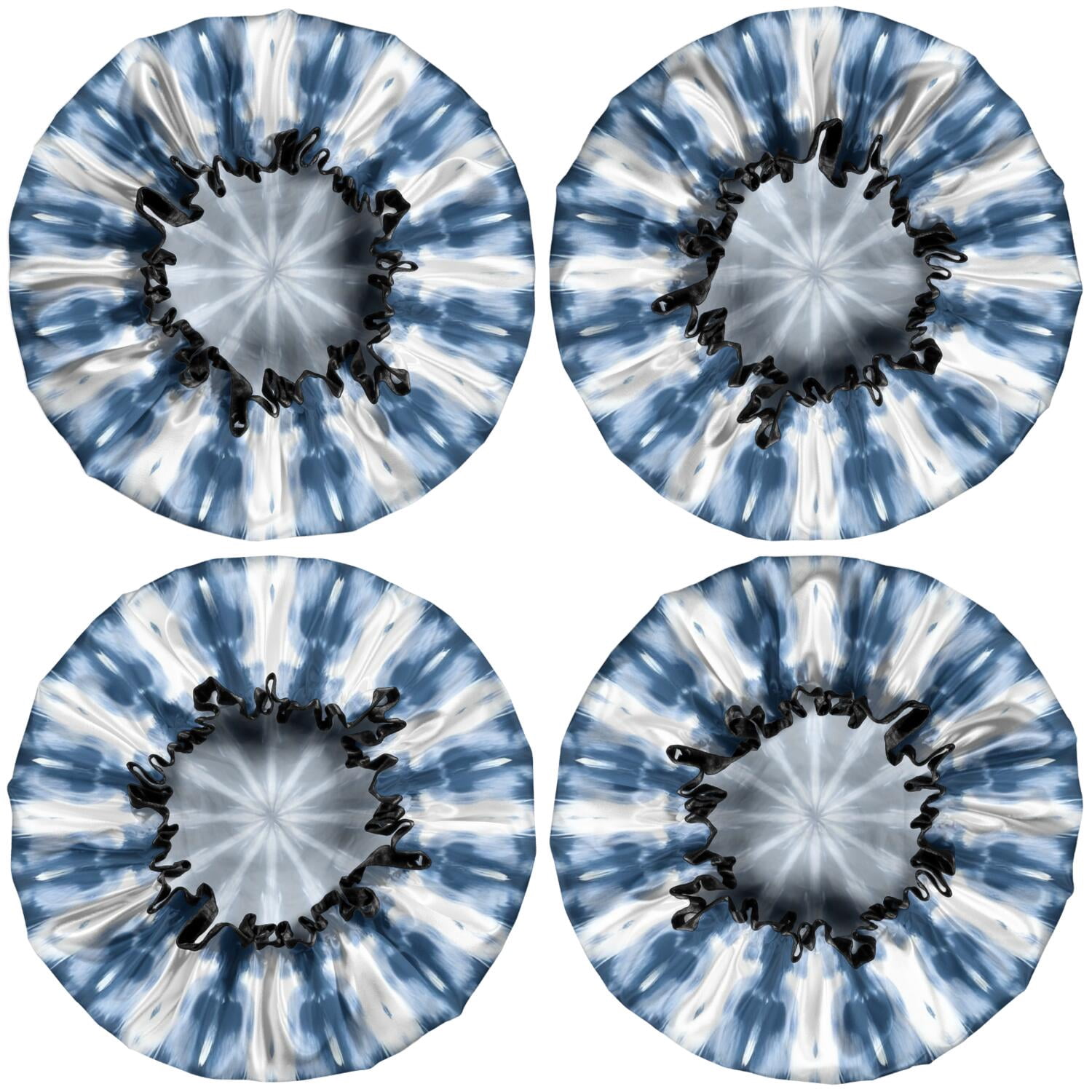 Shower Caps,Blue Tie Dye Starburst Pattern Waterproof Shower Cap for Women 4 Pieces,Double Reusable Hair Cover for Shower PEVA Elastic Stretch Hem