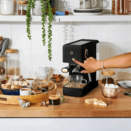 Beautiful Slim Espresso Machine with 20-Bar Pressure, Black Sesame by Drew Barrymore