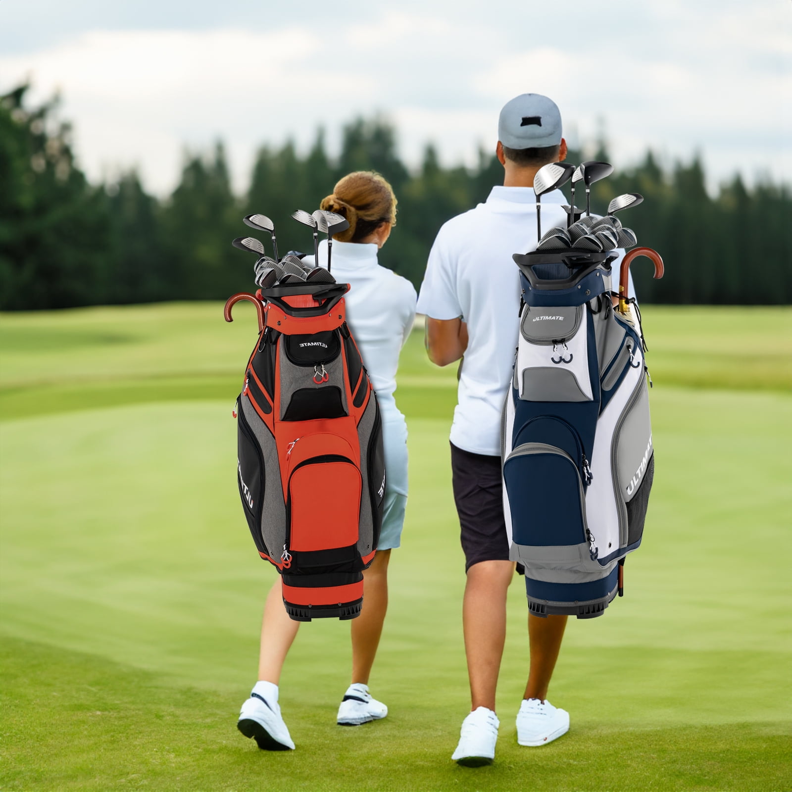 Topbuy Golf Cart Bag Top Golf Clubs Organizer with 7 Zippered Pockets Including Waterproof Valuable Pockets Rain Hood and Shoulder Strap Black + Red