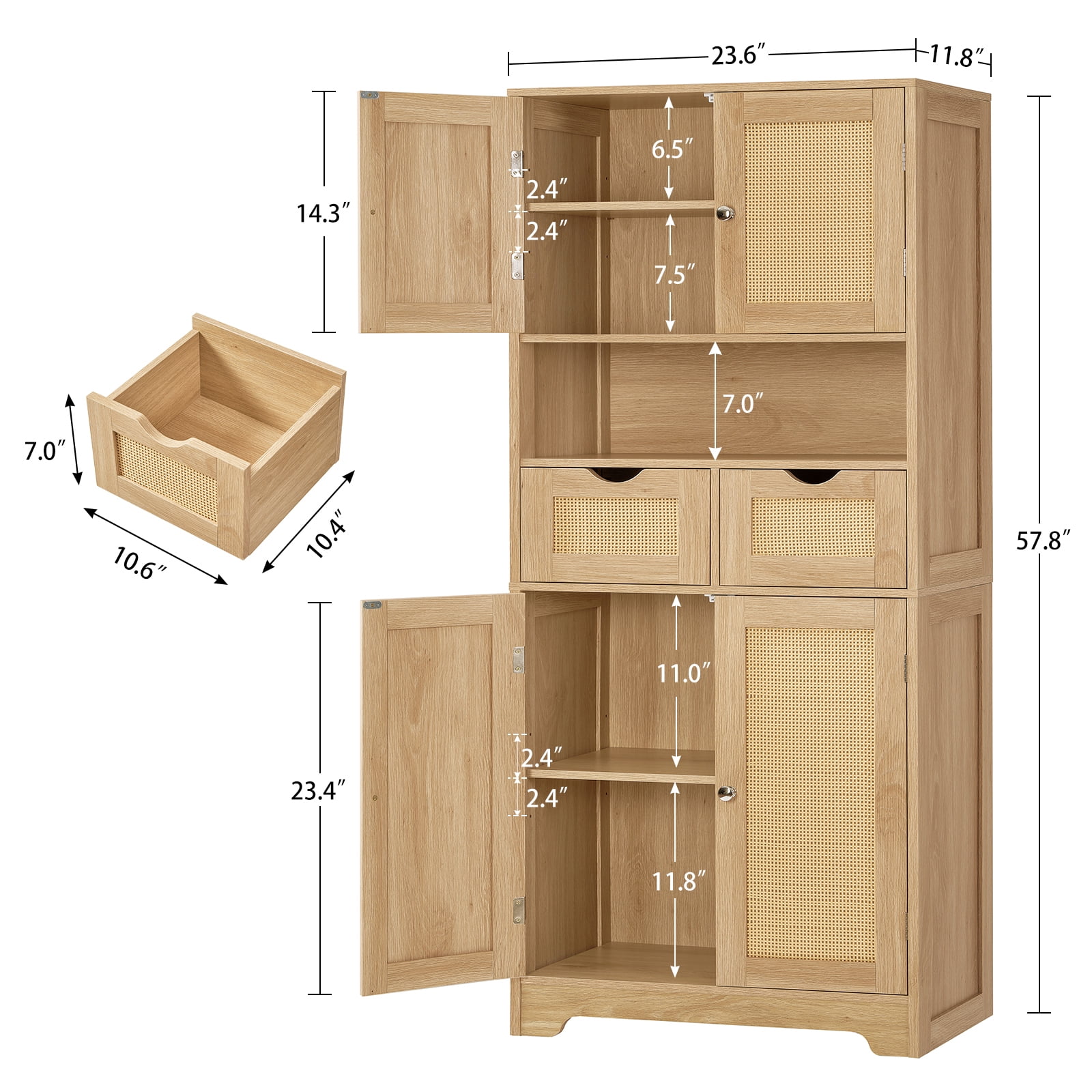 57.8" H Tall Storage Cabinet with Adjustable Shelf, Bathroom Cabinet with 2 Drawers, Linen Cabinet for Living Room, Black