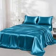 thumbnail image 2 of Yalamila Satin Sheet Set Twin Size, Blue 3 Pcs, Luxury Cooling Silky Soft 3 Pieces Bed Sheet Set with Deep Pocket Fitted Sheet, Flat Sheet and Pillowcase for Hair and Skin, 2 of 10