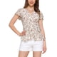 thumbnail image 1 of INSPIRAR CHIC Blusas de Peplum con Estampado Floral para Mujeres, Cuello en V, Cintura con Lazo, Color Beige, Talla S, 1 of 5