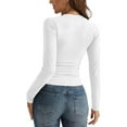 thumbnail image 5 of 2024 Women's V Neck Long Sleeve Basic T-Shirt - Slim Fit, Polyester Spandex, Daily Office, 5 of 6