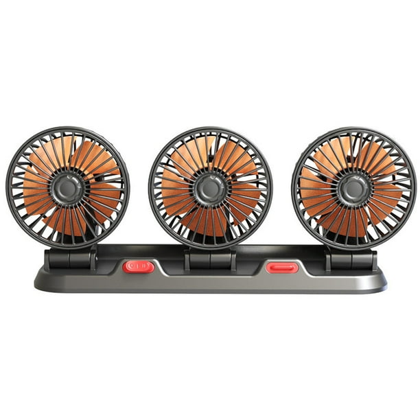 Admirador Ventilador de coche de 3 cabezales Ventilador de refrigeración portátil para vehículos 2 velocidades Rotación de 360° Bajo nivel de ruido con caja de aromaterapia oculta Placa de número de