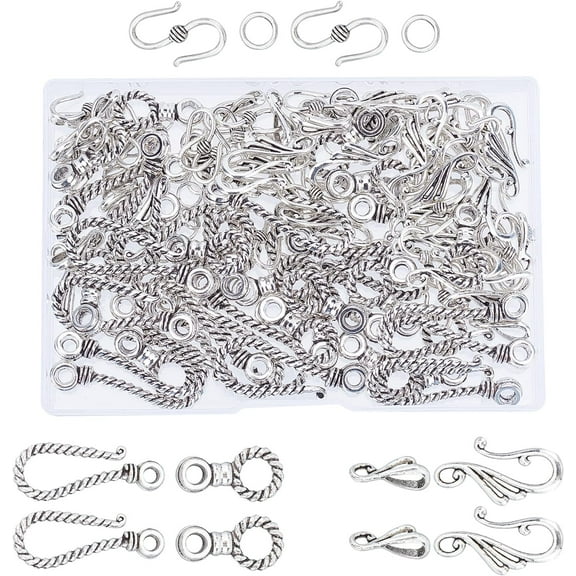 60 Sets 3 Styles Alloy S-Hook Clasps Tibetan Style Hook Ring Toggle Clasps End Antique Silver Jewelry Connector for Necklace Bracelet Jewelry Making Supplies Findings Accessories