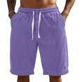 thumbnail image 4 of Men's Corduroy Shorts Elastic Waist Drawstring Cargo Short Multi-Pocket Lightweight Summer Casual Beach Shorts Purple 2XL, 4 of 4