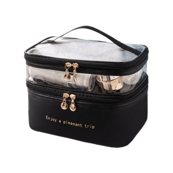 Multifunction For Women Big Capacity Toiletry Beauty Storage Cosmetic Bag Large Travel Makeup Bag Women Make Up Case Double Layer BLACK