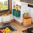 thumbnail image 3 of Kitchen Utensil Holder with Drain Tray for Chopstick Spoon Fork Brush，Orange, 3 of 3