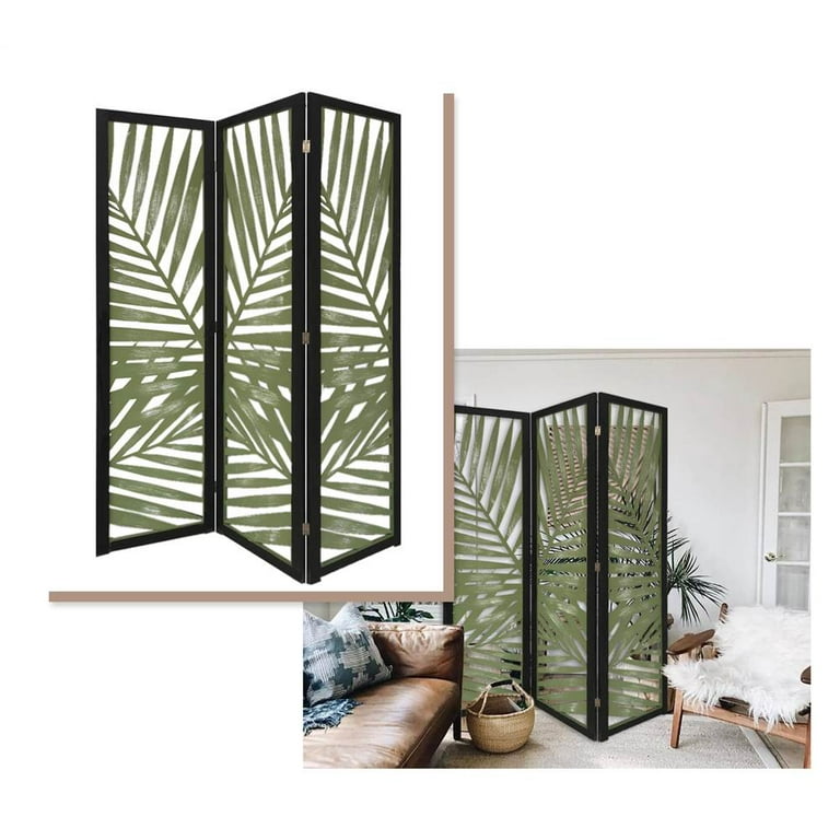 3 Panel Green Room Divider With Tropical Leaf 3 Panel Green Room Divider With Tropical Leaf