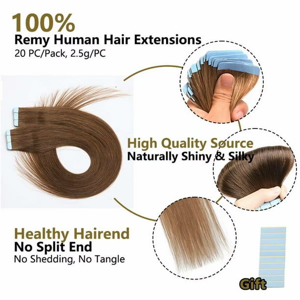 Human Hair Tape-In Extensions 22 Inch Seamless Weft 50g 20pc Amazon.com : YILITE Dark Brown Tape in Hair Extensions Human  main image 3