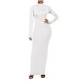 thumbnail image 2 of Hueook Womens Dresses Casual Dresses for Women Women's Solid Color Round Neck Tight Fitting Hip Hugging Dress Long Sleeved Round Neck and Ankle Dress White 4X, 2 of 7