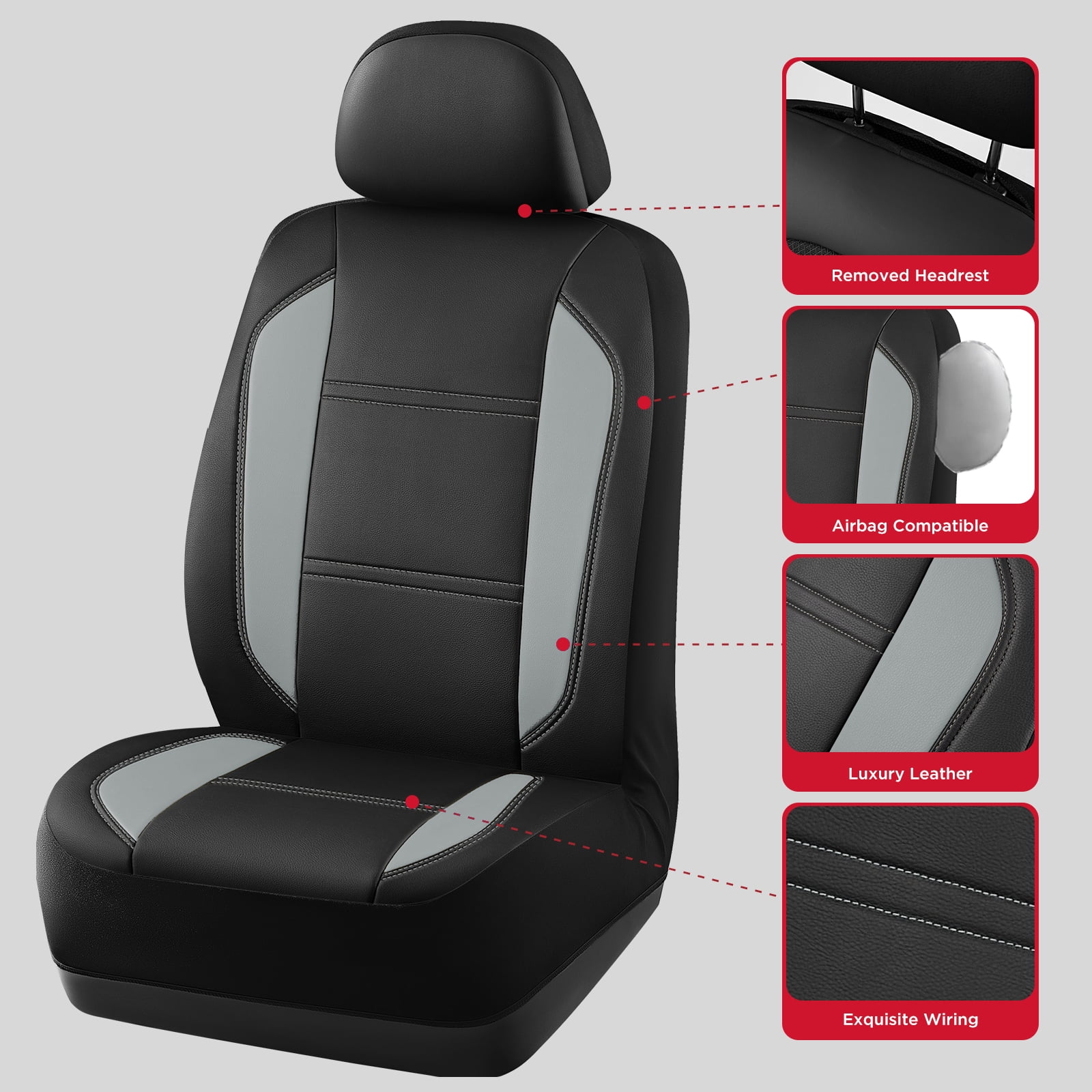 Rubbermaid Leather Car Seat,Sport-Style Car Seat Cover,Breathable,Easy to Clean,Universal Fit for Cars,Trucks and SUVs Gray