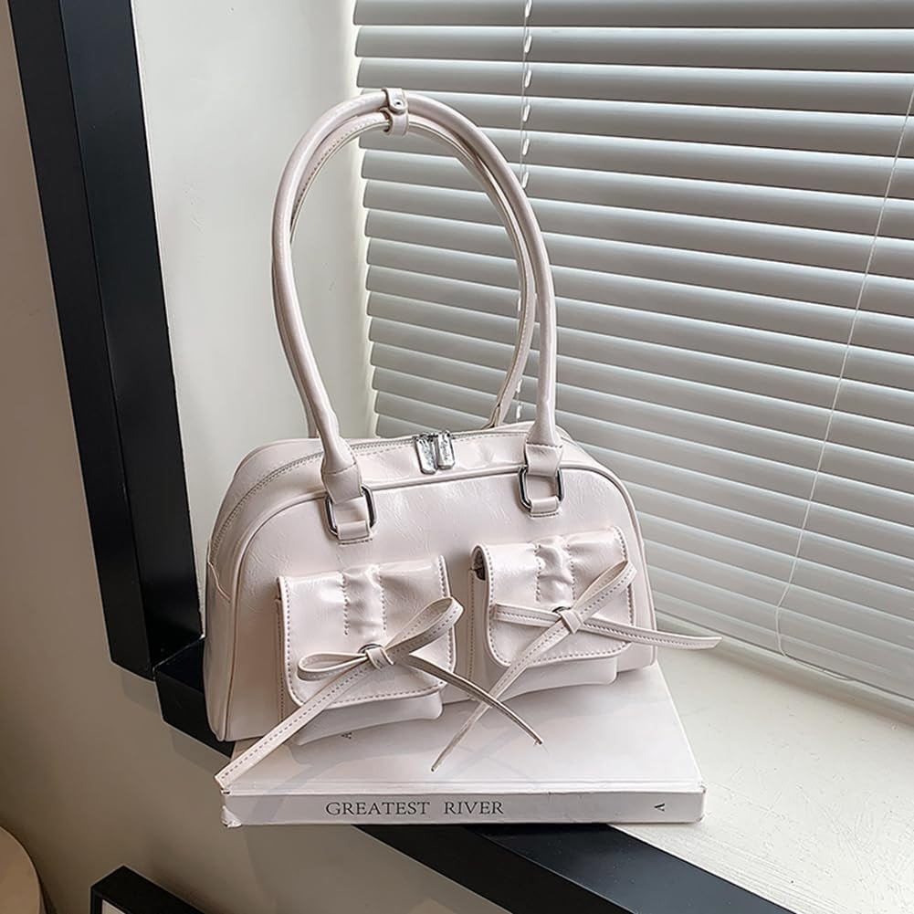CAILDANL Cute Bow Purse Aesthetic Japanese Shoulder Bag Faux Leather Tote Bag Y2k Red Handbag Purse