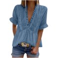 thumbnail image 1 of Tops de manga corta de gasa con cuello en V y volantes de gasa regular de verano para mujer Pompotops hkajfhjk469050, 1 of 8