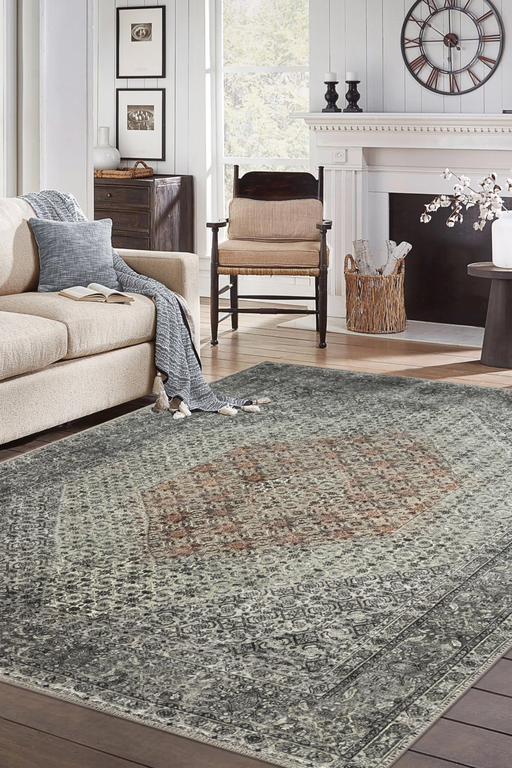 Keen Home Design Machine Washable Area Rugs with Non Slip Backin 並行輸入品 Keen Home Design 2x7 Rug - Machine Washable Runner Rug with Non-Slip  Backing, Ideal for Hallway, Entryway, Kitchen, Laundry Room - Vintage, Easy