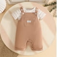 thumbnail image 2 of Baby Girl Outfits 2 Piece Solid Print Crew Neck Short Sleeve T-Shirt And Overall Shorts Outdoor Wear Girls' Clothing Sets 6 Months-12 Months, 2 of 8