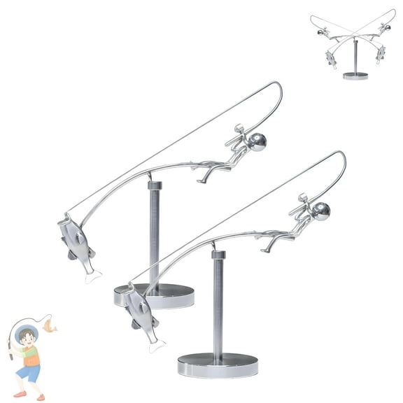 JDQTPOET Kinetic Fishing Sculpture,The Fisherman Balancing Sculpture, Interesting Office Desk Decorations, Fishing Enthusiast Gifts 2pcs