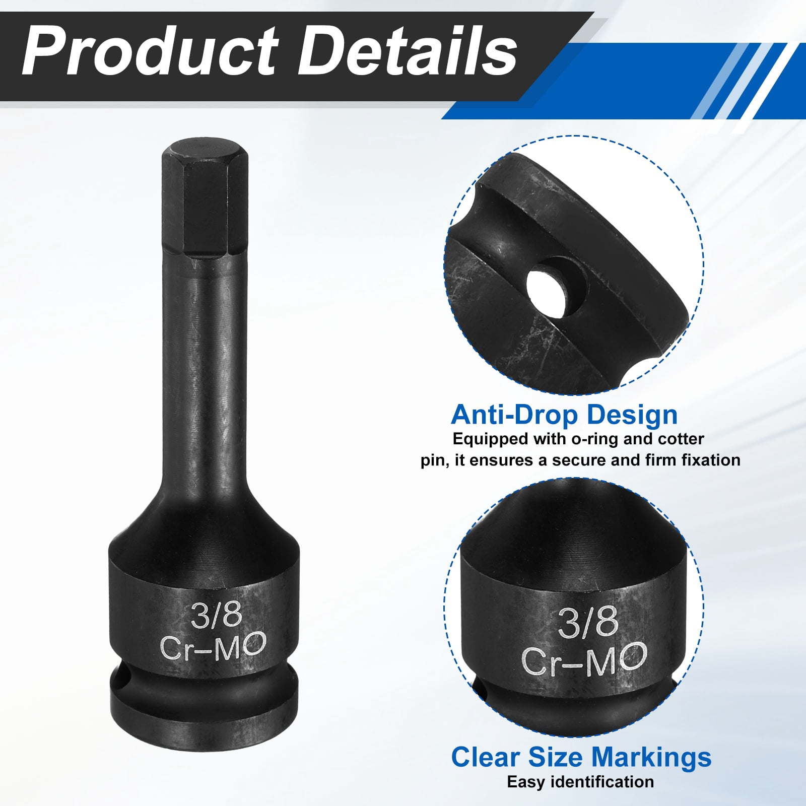 Uxcell 1/2" Drive Impact Hex Bit Socket Set 1/4,9/32,5/16,3/8,7/16,1/2,9/16,5/8,11/16,3/4 Inch SAE CR-MO Steel 6-Point Sockets with Cotter Pin for Power Drill Drivers Adapter