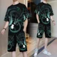 thumbnail image 3 of Conjunto de pantalones cortos para hombre, camiseta con estampado de alfabeto gráfico suave, conjuntos de pantalones cortos para hombre que ofrecen atuendos emo juveniles, elegantes, modernos, básicos, 3 of 4