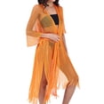 thumbnail image 6 of Karight Womens Metallic Mesh Cover Up Kimono Belted Open Front Fringe Hem Beach Swimwear Cover Up, 6 of 7