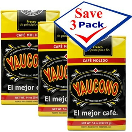 Yaucono Puerto Rican Ground Coffee, 14 oz. (3 x 14 Ounce (Best Puerto Rican Food Nyc)