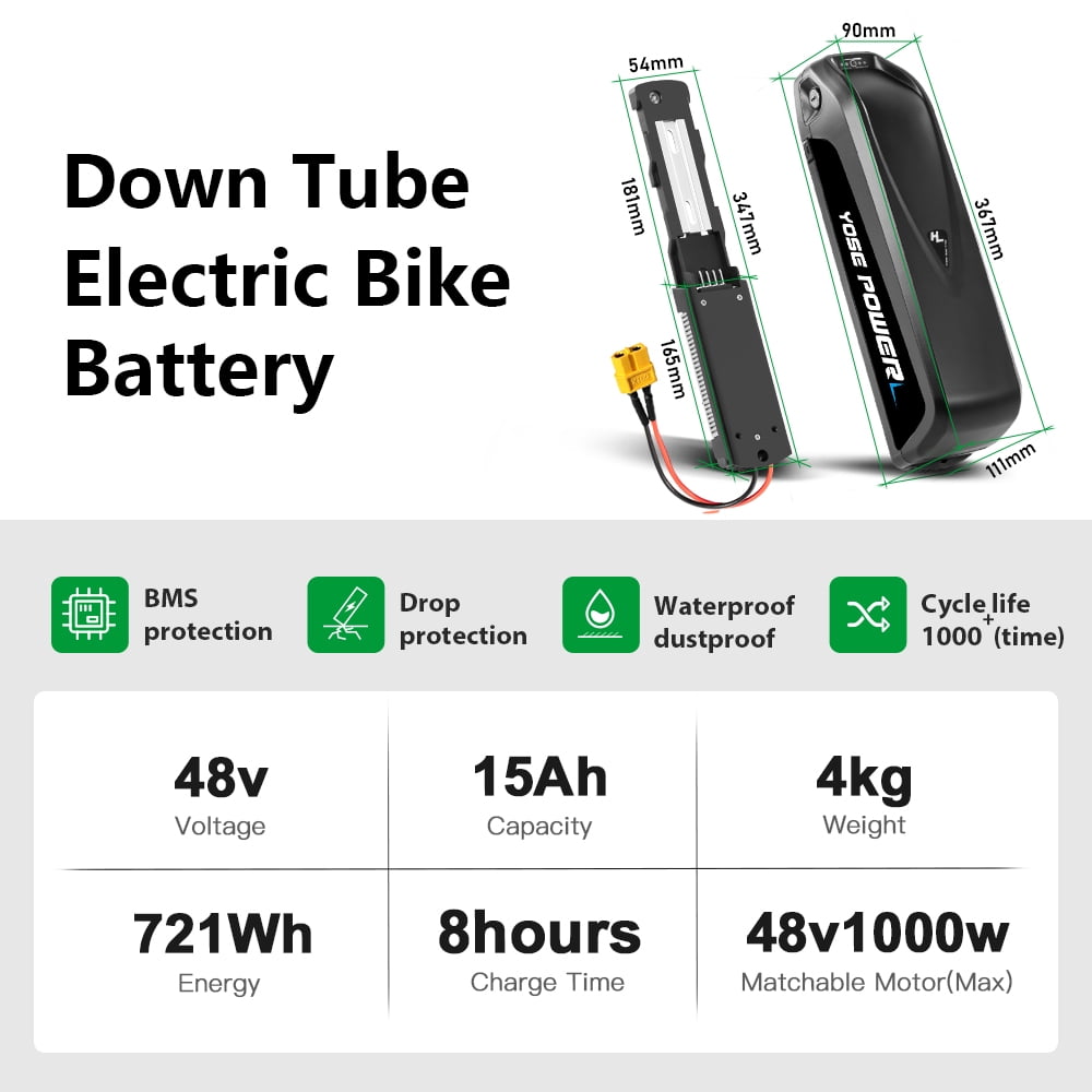 YOSE POWER 48V 15AH Lithium Ebike Battery fit for 250W 350W 500W 750W 1000W Motor Bicycle Electric Bike Battery with Charger