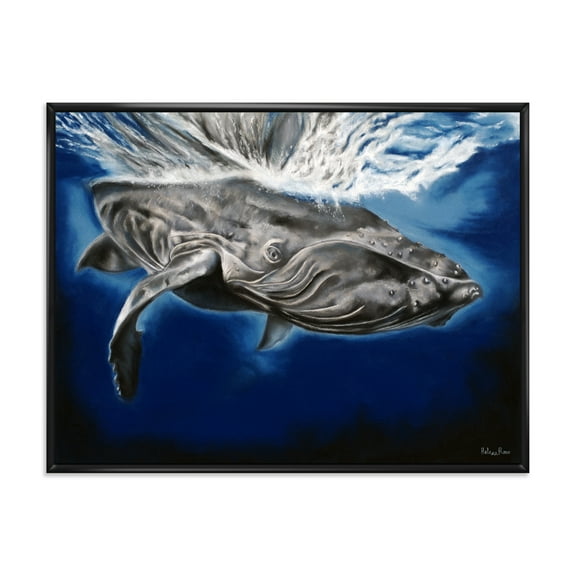 Close Up Portrait Of A Humpback Whale 20 in x 12 in Framed Painting Canvas Art Print, by Designart