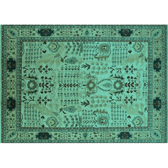 Ahgly Company Indoor Rectangle Oriental Turquoise Blue Industrial Area Rugs, 8' x 12'
