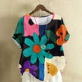 thumbnail image 3 of STETMN Summer Cotton Linen T-shirt Casual Short Sleeve Tee Floral Print Crewneck Tops, 3 of 4