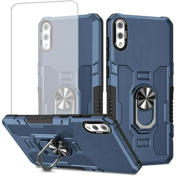 HCTian Case for Galaxy A02 Case, Samsung M02 SM-A022F Case with Tempered Glass Screen Protector, Heavy Duty Protection with Metal Ring Magnetic Kickstand Phone Cover for Samsung Galaxy A02