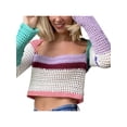 thumbnail image 2 of Luiryar Womens Cropped Knit Top Long Sleeve Crochet Hollow Out Square Collar Sweater Crop Tops, 2 of 9