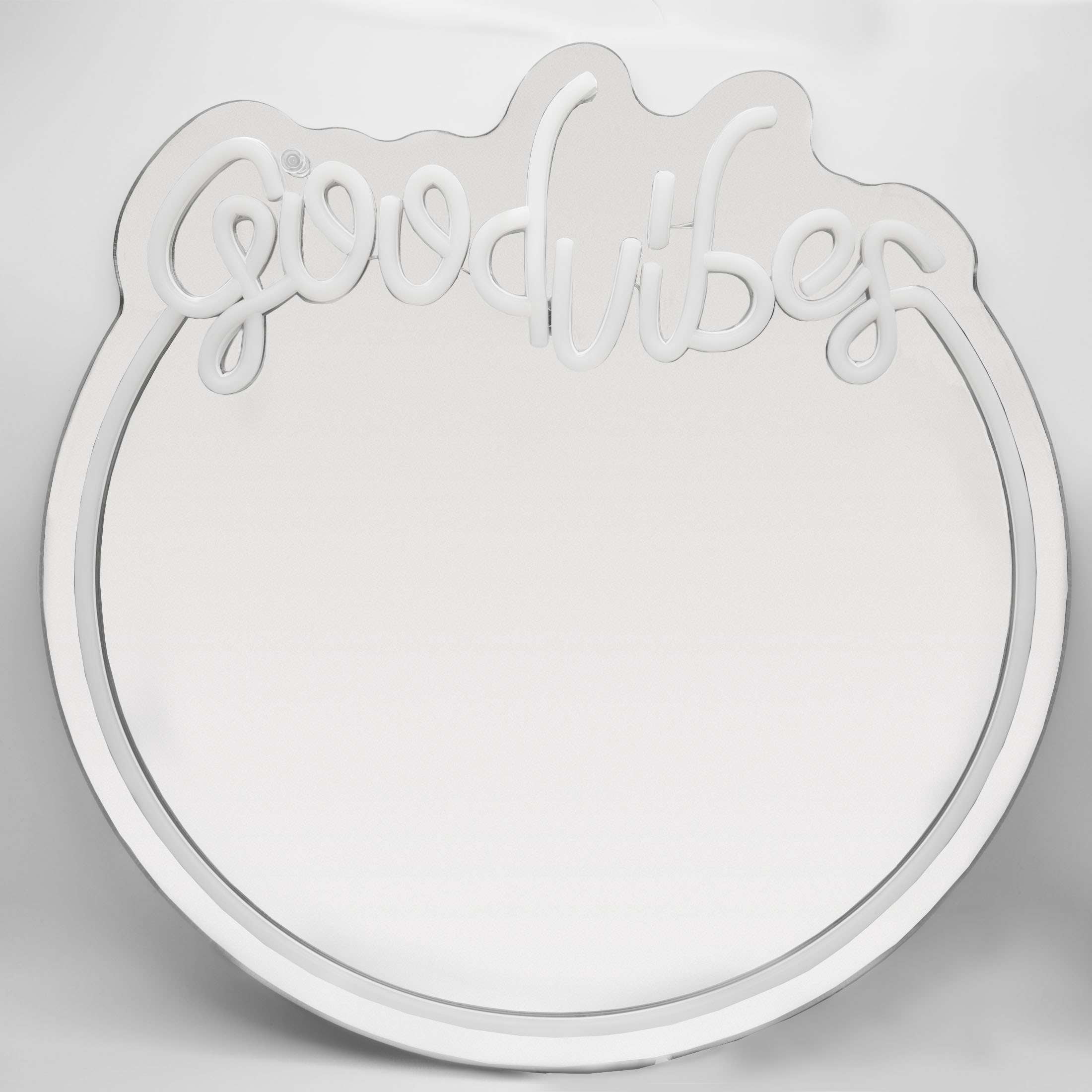 Good Vibes LED Neon Pink Rimmed Wall Mirror – USB Powered, 11.81" x 11.81" – Easy to Hang, Fully Assembled