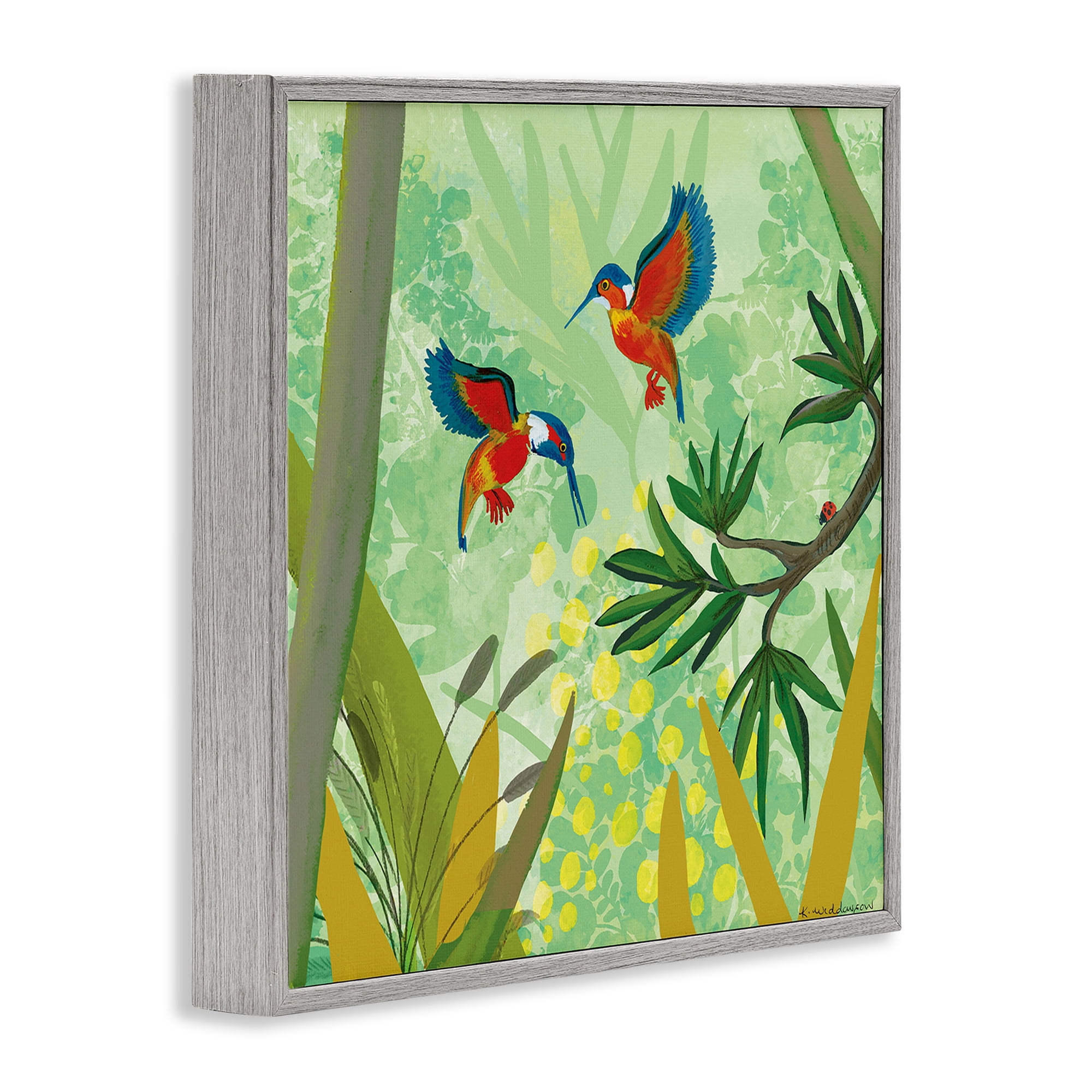 Stupell Industries Kingfishers in Jungle Branches Gray Framed Giclee Art, design by Kay Widdowson