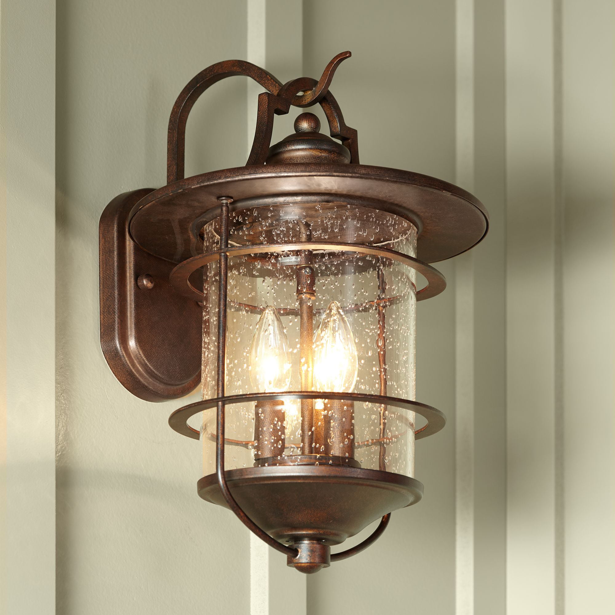 Clear Seedy Glass Lantern, Rustic Outdoor Porch Lights