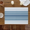 thumbnail image 2 of Blue Ombre Stripe Placemats for Dinning Table Set of 6, Farmhouse Striped Gradient Burlap Kitchen Place Mats Waterproof Cloth Table Mats, Indoor Outdoor Placemats Easy Clean Dinner Decor, 2 of 8