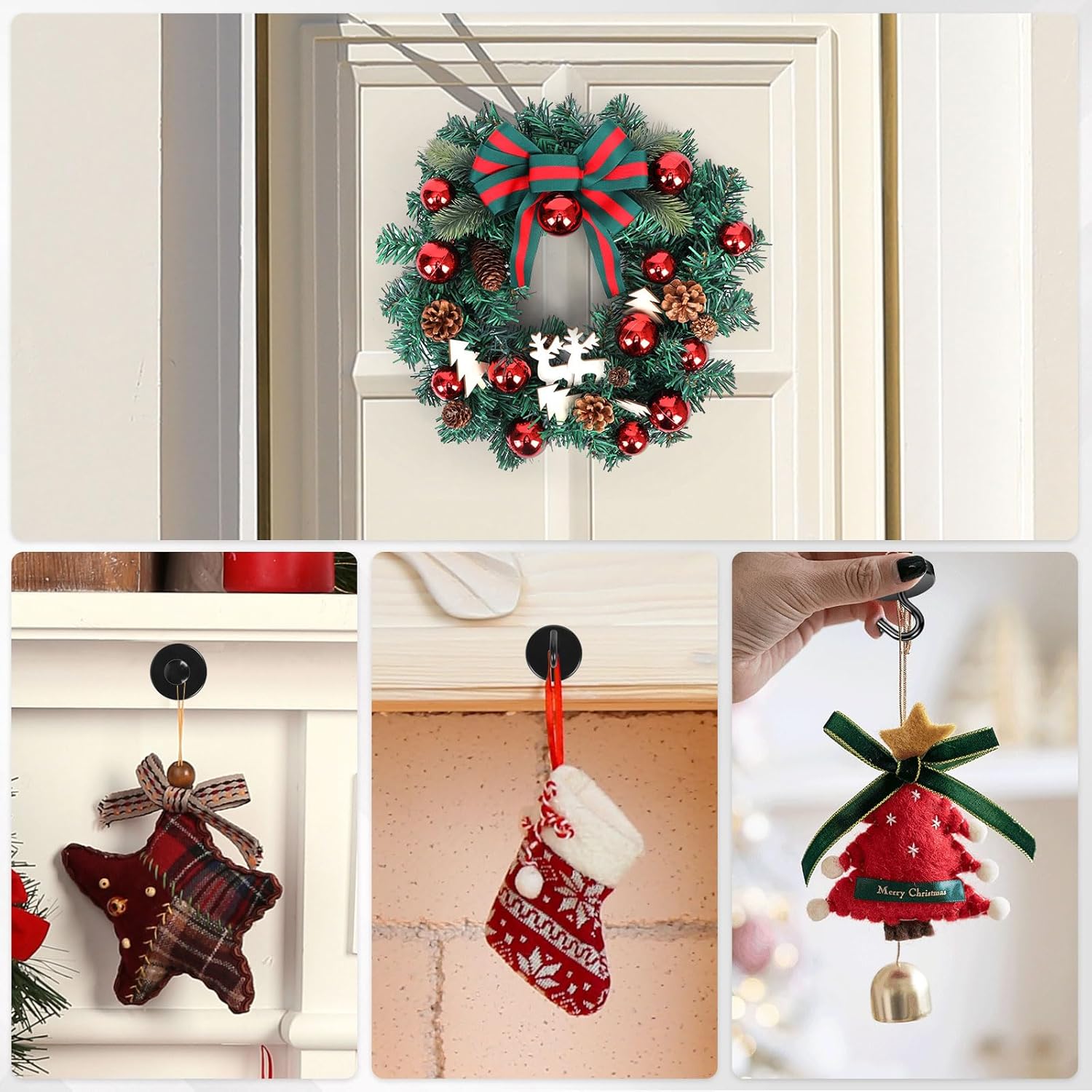 RGHJAR-Magnetic Coat Hook,170lb Strong Extra Heavy Duty Magnet Hooks,Magnetic Wreath Hanger/Holder for Metal Doors,Purse,Towel,Stocking,Cruise Cabin,Black,3 Pack