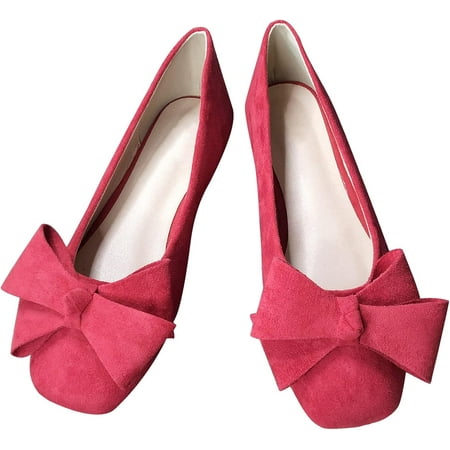 

Pfhytec LU Women s Comfort Shoes Cute Bow-Knot Ballet Flats Faux Suede Solid Loafers