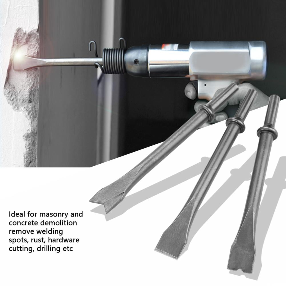 Qiilu 3pcs Air Hammer Chisel Set Extra Long Round Shank Pneumatic Hammer Bit Set Air Hammer Bits Air Hammer Chisel Set Walmart