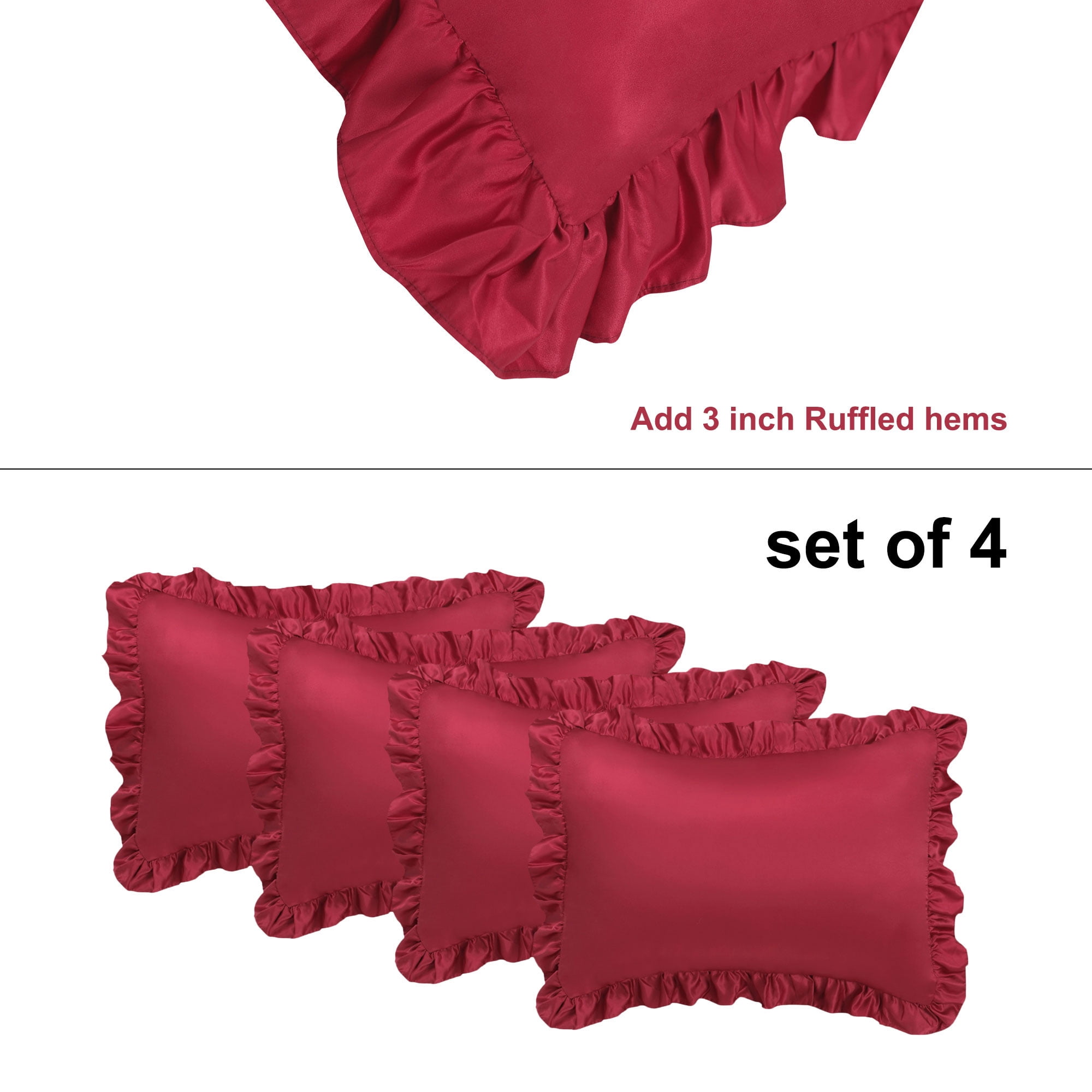 Set of 4 Satin Pillowcase Pillow Shams Oxford Pillowcase With Ruffled