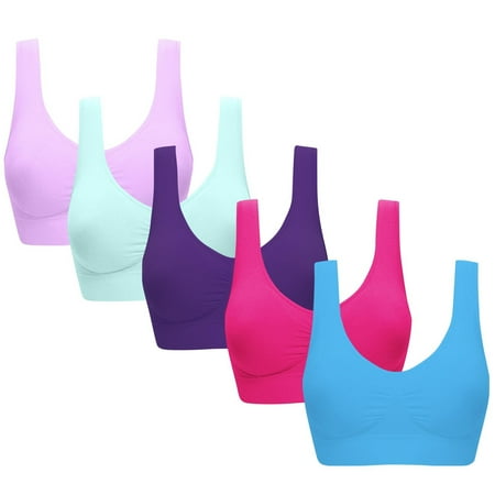 Gnurob 5-Pack Seamless Sports Bra for Women Wirefree Yoga Bras Push Up Bralettes No Underwire lingerie Plus Size Bralette Comfortable Sleepwear Clearance Saving Sky Blue XX-Large