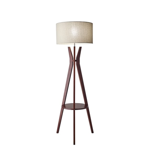 Adesso® Bedford Shelf Floor Lamp, 59 1/2"H, Oatmeal Shade/Walnut Base