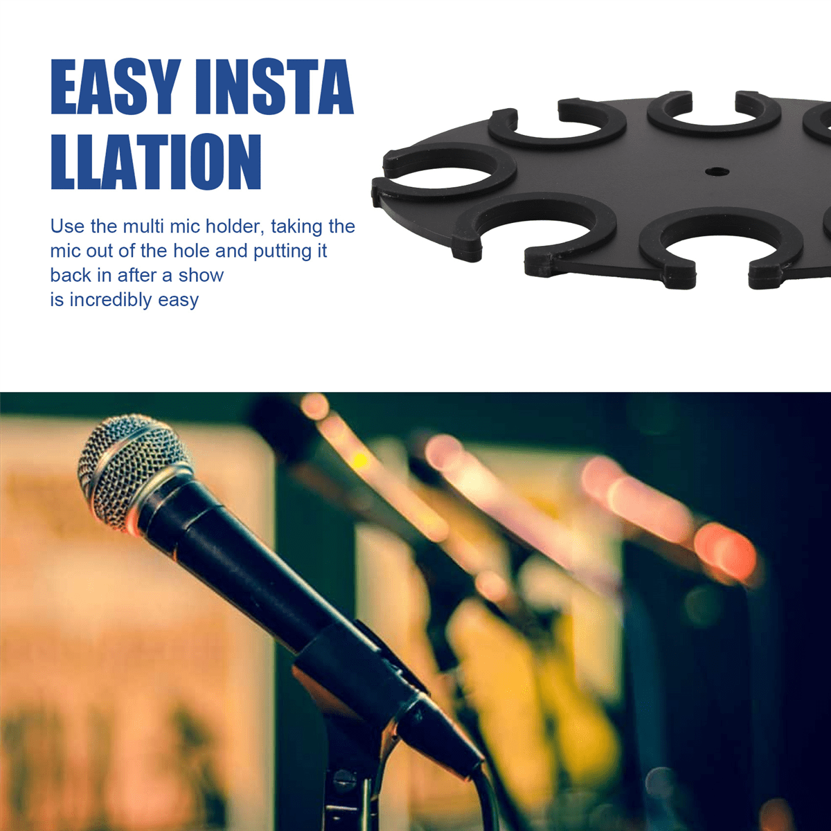Microphone Holder, Multi Mic Holder for Wired and Wireless Mics, Multiple Microphone Organizer and Display for Mic Stand