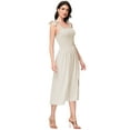 thumbnail image 3 of Women's Boho Summer Sleeveless Tie Straps Square Neck Smocked Split Midi Dress with Pockets, 3 of 6