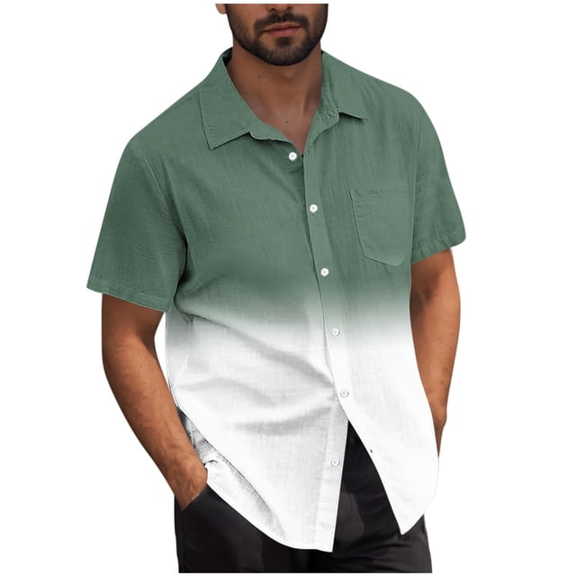 Mens Casual Manga Corta Botón Abajo Camisas Turndown Cuello Blusa de Impresión, Poliéster Ligero Top de la Moda para el Verano Al Aire Libre Y el Uso Diario