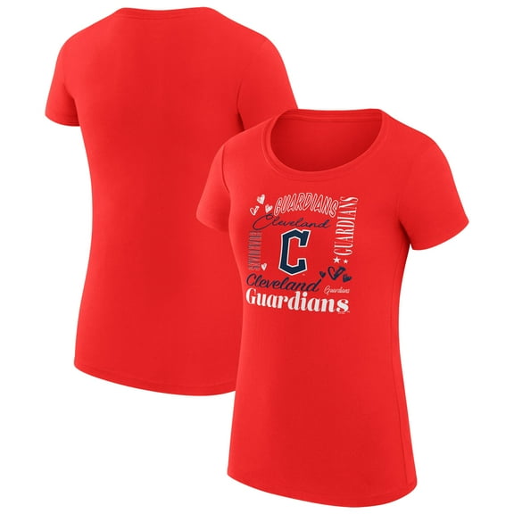Women's G-III 4Her by Carl Banks Red Cleveland Guardians Super-Slim Fit Lightweight Collage Team Graphic Crew Neck