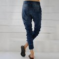 thumbnail image 2 of Women Elastic Waist Drop Crotch Jeans Harem Pants Drawstring Denim Long Trousers, 2 of 3